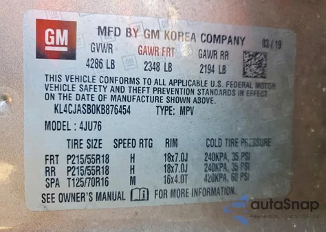 2019 Buick Encore Preferred z USA, uszkodzony, nr VIN KL4CJASB0KB876454